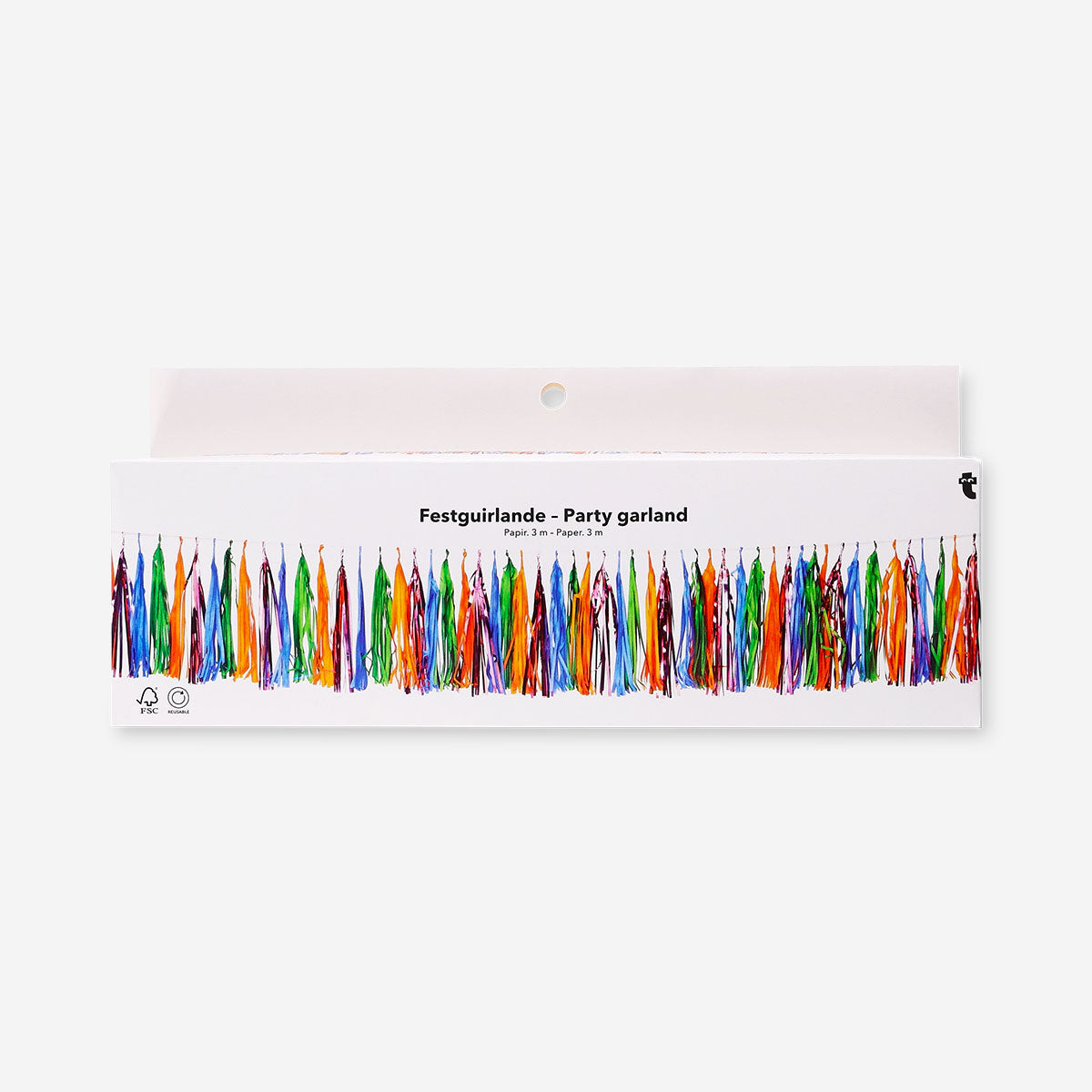 Colorful paper tassel party garland from Flying Tiger Copenhagen, 300 cm long, perfect for festive decorations.