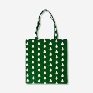 Green Flying Tiger Copenhagen textile tote bag featuring a festive Christmas tree pattern on the surface.