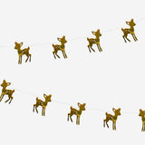 Gold reindeer string lights for home decor, featuring festive reindeer shapes illuminated with warm LED lights.