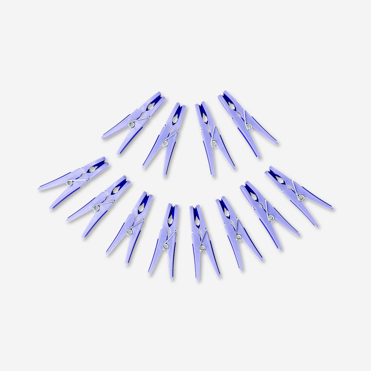 Set of 12 blue flower-shaped clothes pegs from Flying Tiger Copenhagen, ideal for hanging laundry or organizing household items.