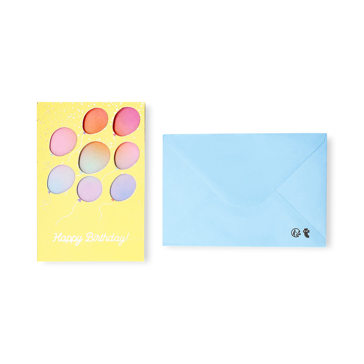 Office birthday card featuring colorful flying balloons from Flying Tiger Copenhagen, with cheerful balloon illustrations.