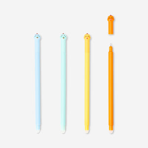 Set of four erasable gel ink pens with colorful dinosaur toppers from Flying Tiger Copenhagen, ideal for office and school use.