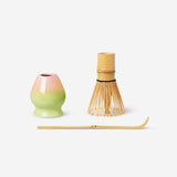 Set of three gradient matcha kits from Flying Tiger Copenhagen, featuring colorful kitchen tools for preparing matcha tea.