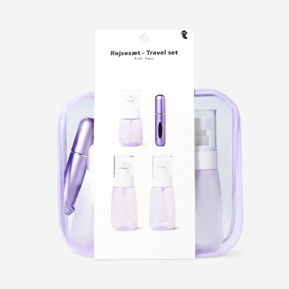 Fioletowy podróżny zestaw z pojemniczkiem na perfumy - 4 szt.