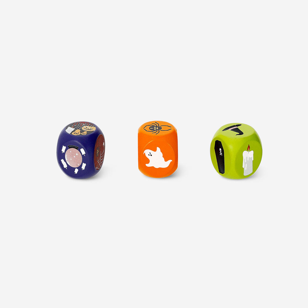 Set of three Halloween scary storyteller dice for game nights, featuring spooky designs by Flying Tiger Copenhagen.