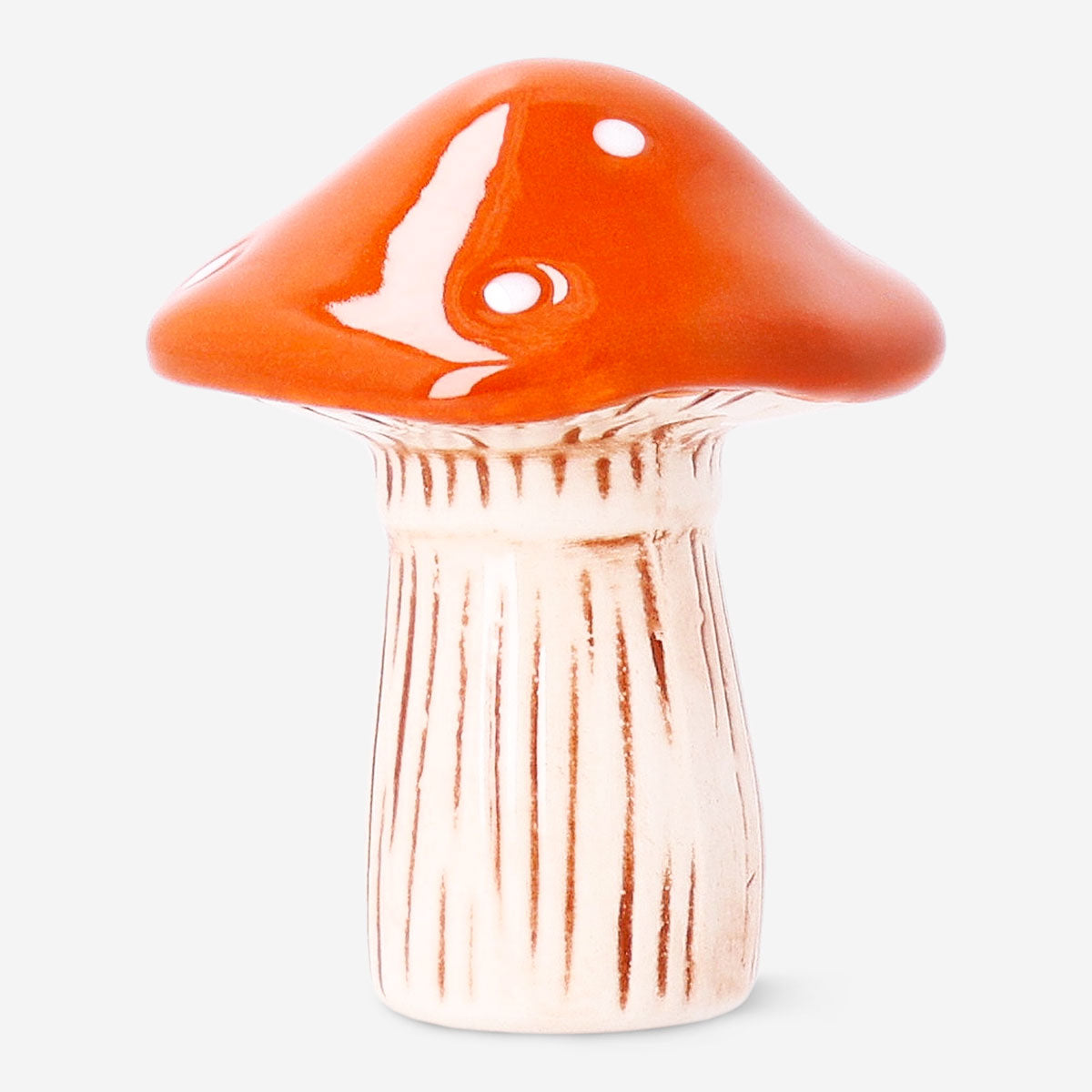 Decorative red mushroom ornament, 8 cm tall, Flying Tiger Copenhagen home decor with vibrant color and charming design.