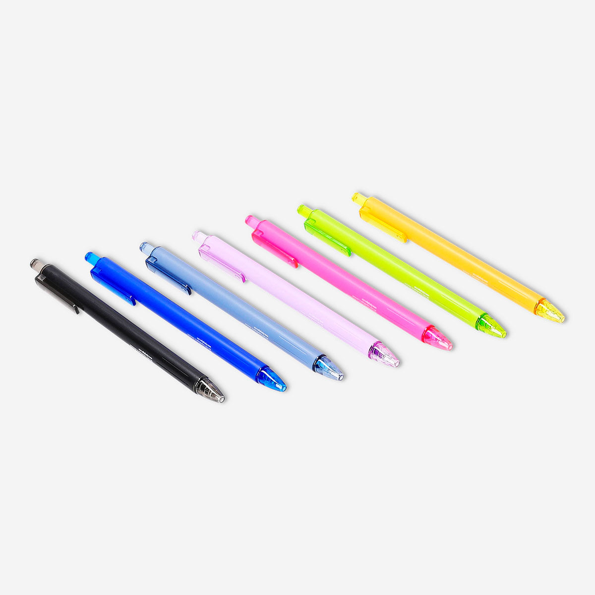 Set of three Flying Tiger Copenhagen ballpoint pens with refills, ideal for office use, showing black ink pens with colorful caps.