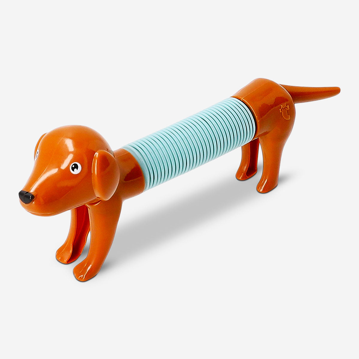 Colorful telescopic sausage dog toy by Flying Tiger Copenhagen, expandable plush dog with a playful, elongated design.