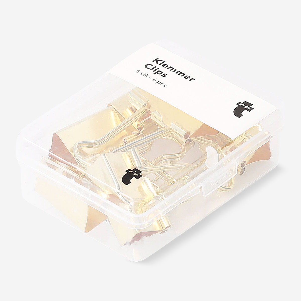 Set of six Flying Tiger Copenhagen Bulldog clips for office use, small metal clips for papers and documents.