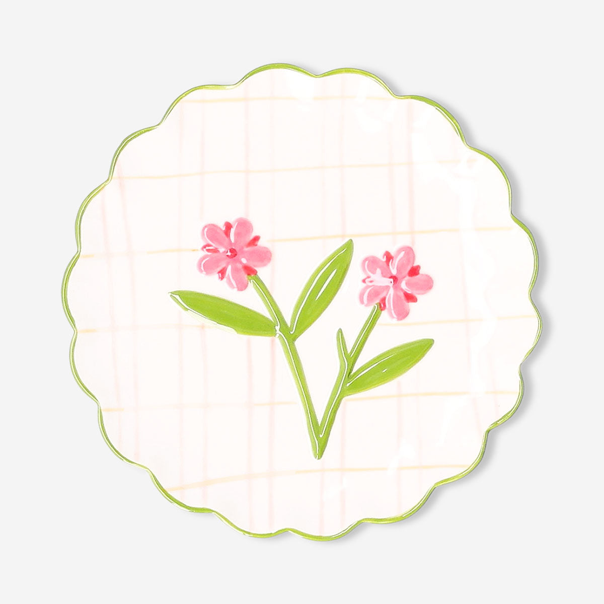 Ceramic kitchen plate with hand-painted stripes and flower design, 20 cm, by Flying Tiger Copenhagen