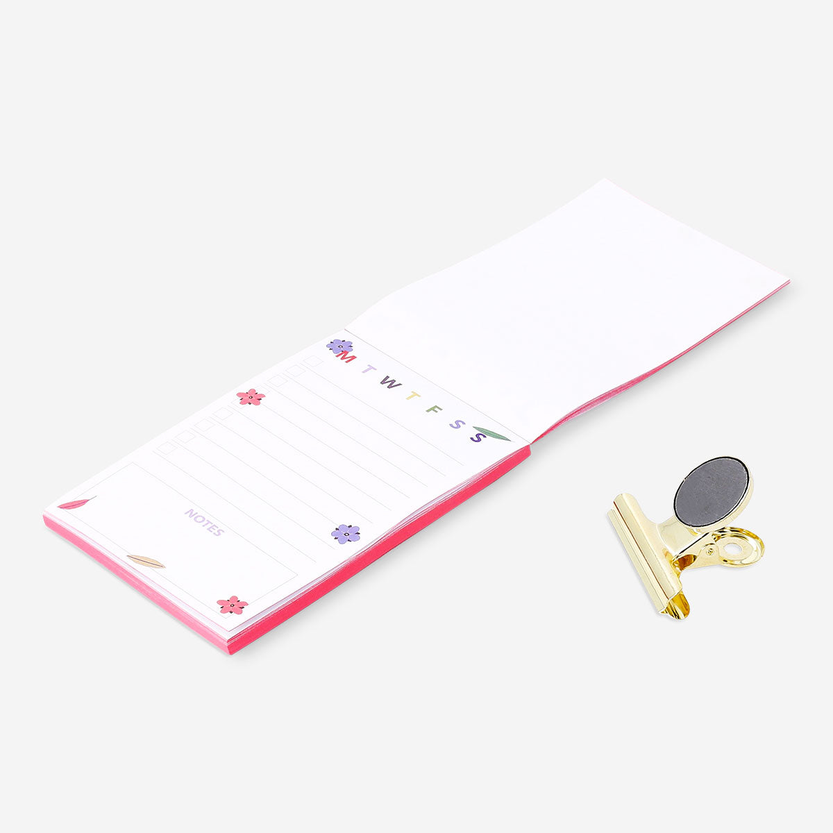 Flying Tiger Copenhagen office notepad with magnetic clip, featuring a compact design and metal clip for easy document attachment.