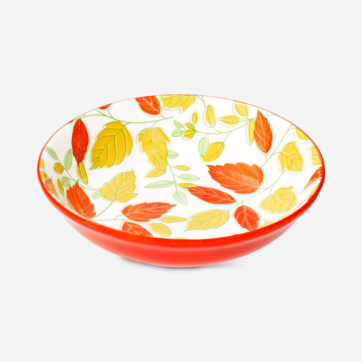 14 cm Flying Tiger Copenhagen low bowl with leaf print, kitchenware featuring a decorative green leaf design.