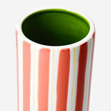 Orange striped ceramic vase from Flying Tiger Copenhagen, 20 cm tall, with a vibrant striped design for home decor.