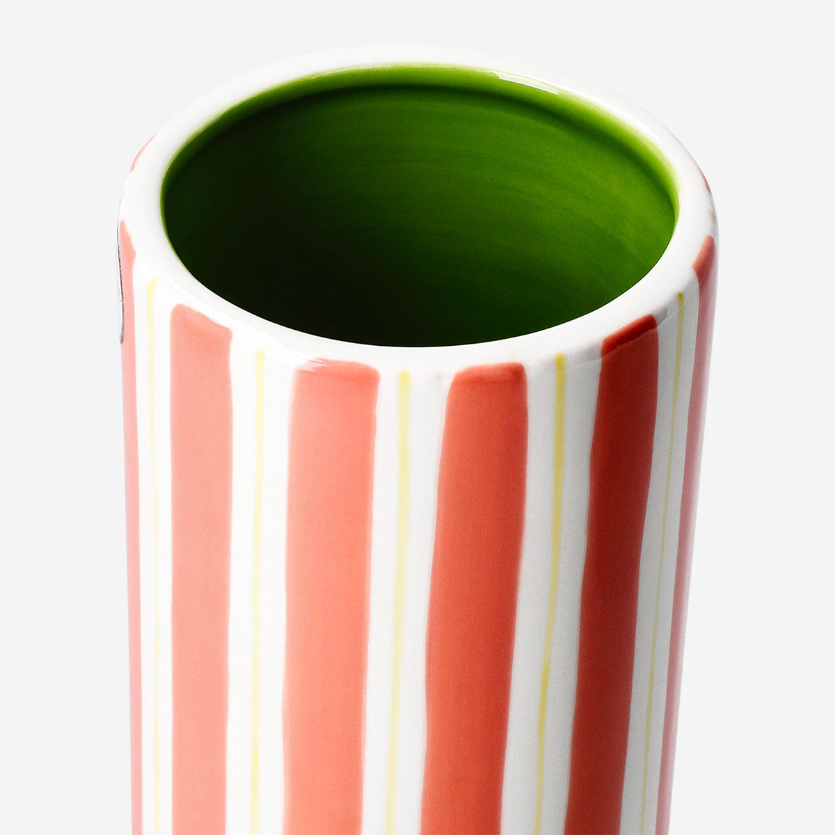 Orange striped ceramic vase from Flying Tiger Copenhagen, 20 cm tall, with a vibrant striped design for home decor.