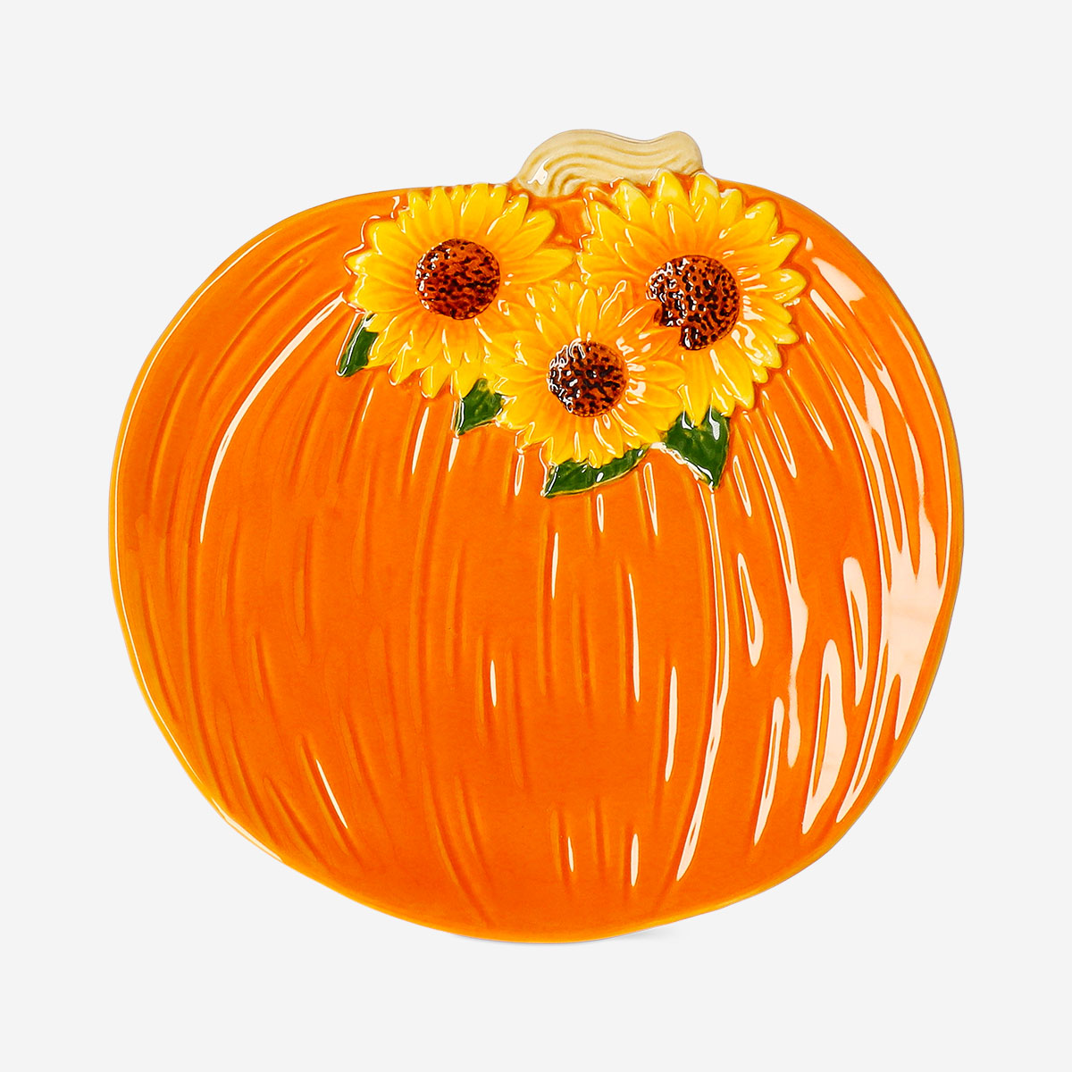 Round ceramic plate with embossed sunflower pattern, 20 cm, ideal for kitchen table settings, by Flying Tiger Copenhagen