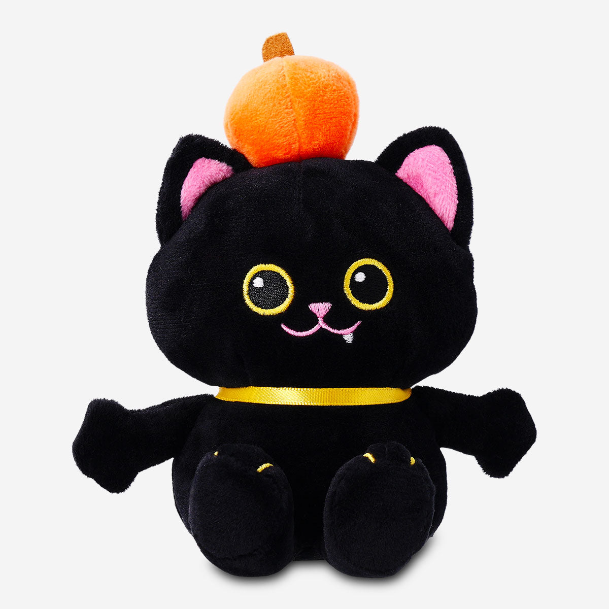 Flying Tiger Copenhagen plush toy of a black cat with a pumpkin, soft and adorable Halloween-themed stuffed animal.