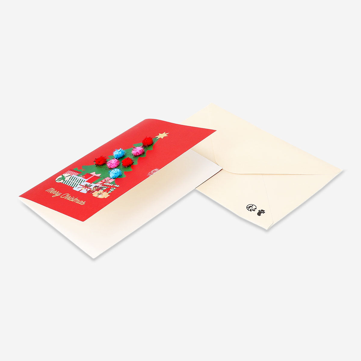 Office Christmas card featuring a festive Pom Pom Christmas tree design by Flying Tiger Copenhagen.