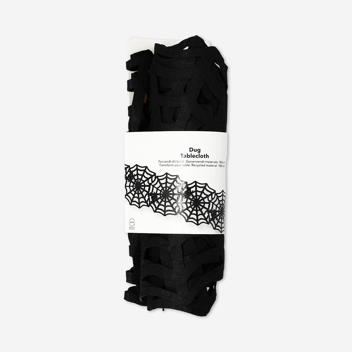 Black spiderweb party tablecloth, 23x180 cm by Flying Tiger Copenhagen, featuring a spooky spiderweb design for Halloween or themed events.
