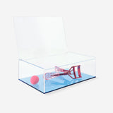 Flying Tiger Copenhagen personal care storage box, 6x12x18 cm, with a clear plastic lid for organizing small items.