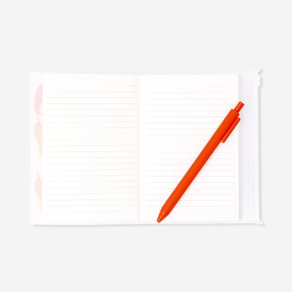 Flying Tiger Copenhagen A6 chilli notebook with zip pocket and colorful stickers for office or note-taking use