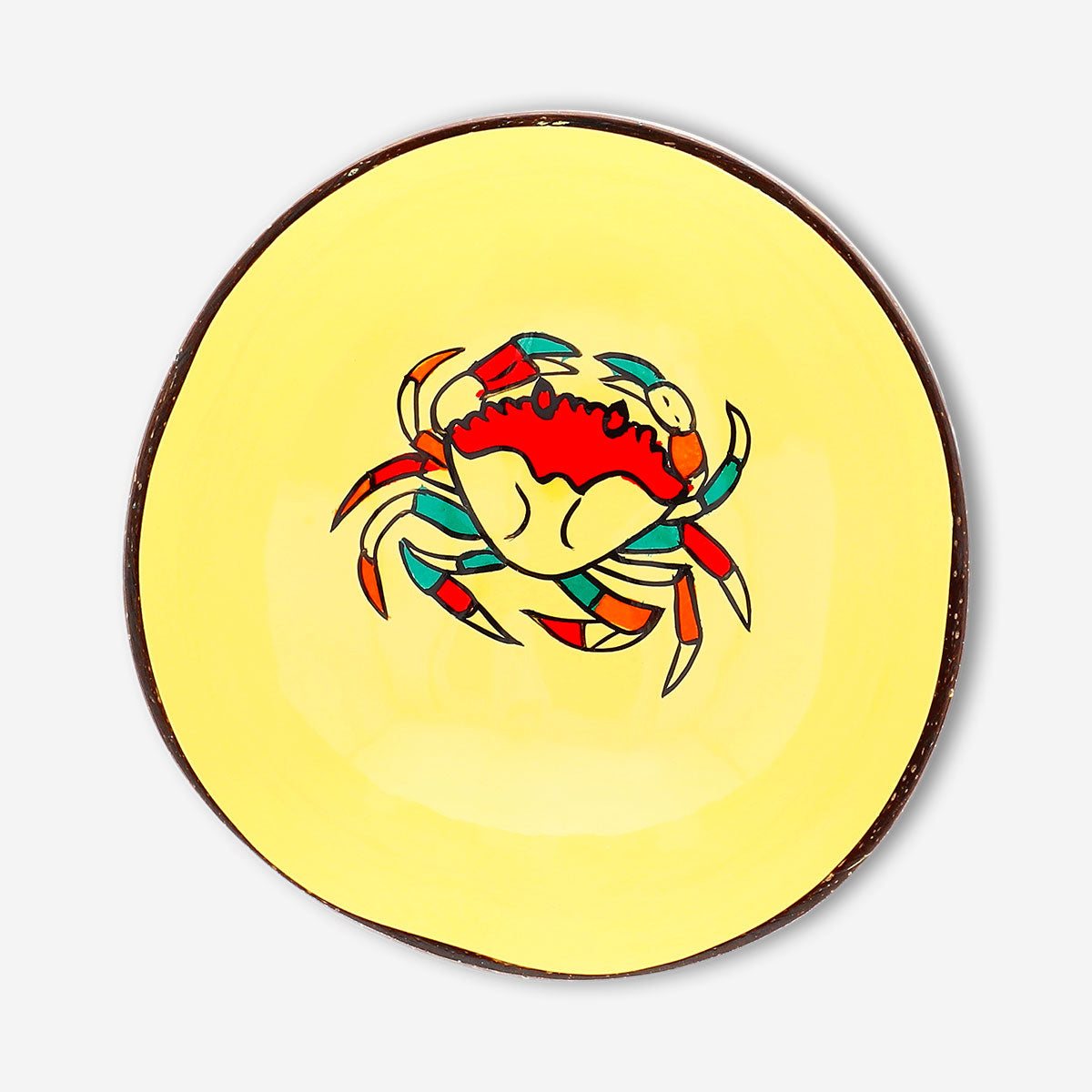 Hand-painted coconut bowl with crab motif, 13 cm, by Flying Tiger Copenhagen, showcasing detailed artwork on a natural coconut shell.