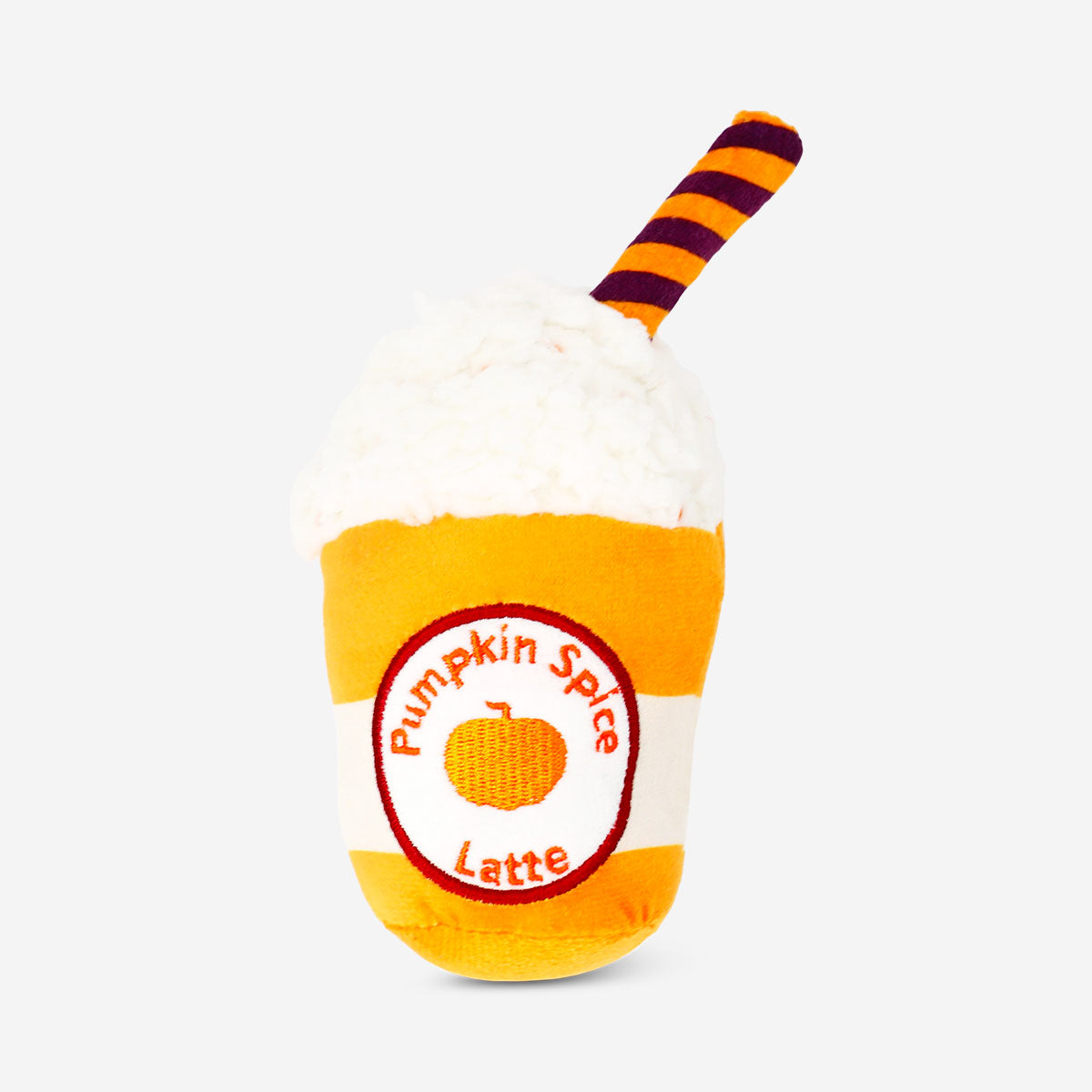 Flying Tiger Copenhagen pumpkin spice latte pet toy, leisure chew toy with pumpkin spice latte design for pets.