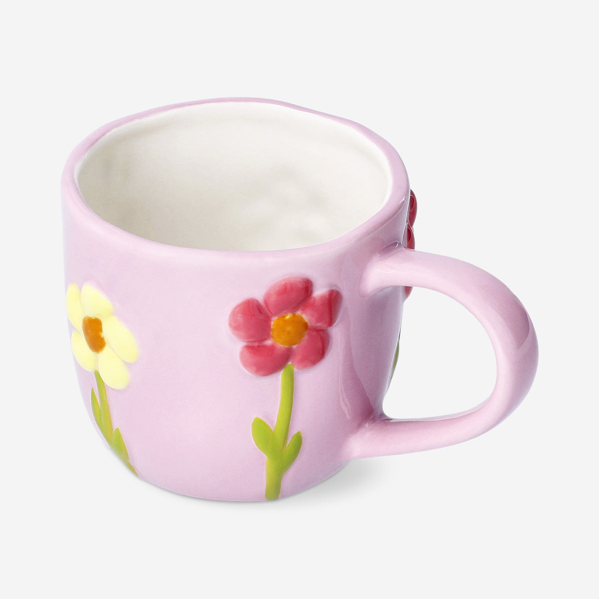 Tazza rosa con fiori in rilievo - 330 ml