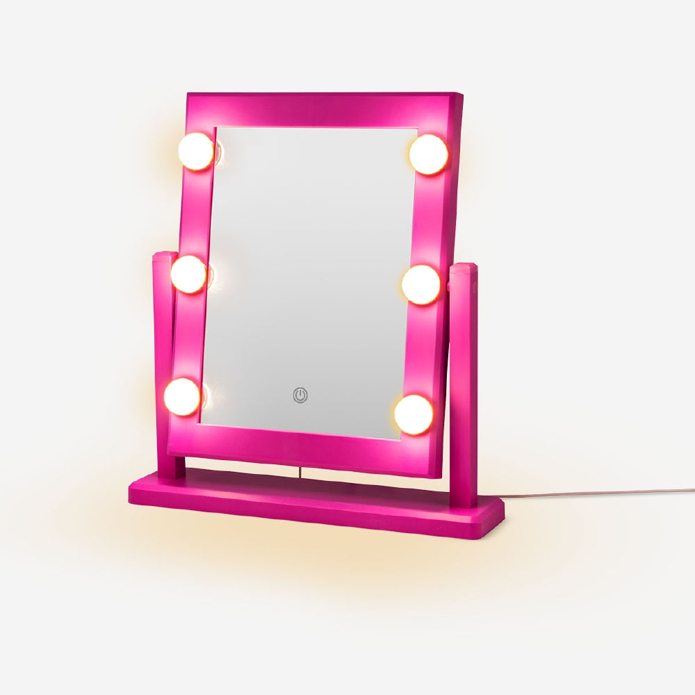 Pink wall mirror with light from Flying Tiger Copenhagen, 41x37 cm, featuring a stylish design for personal care and grooming.