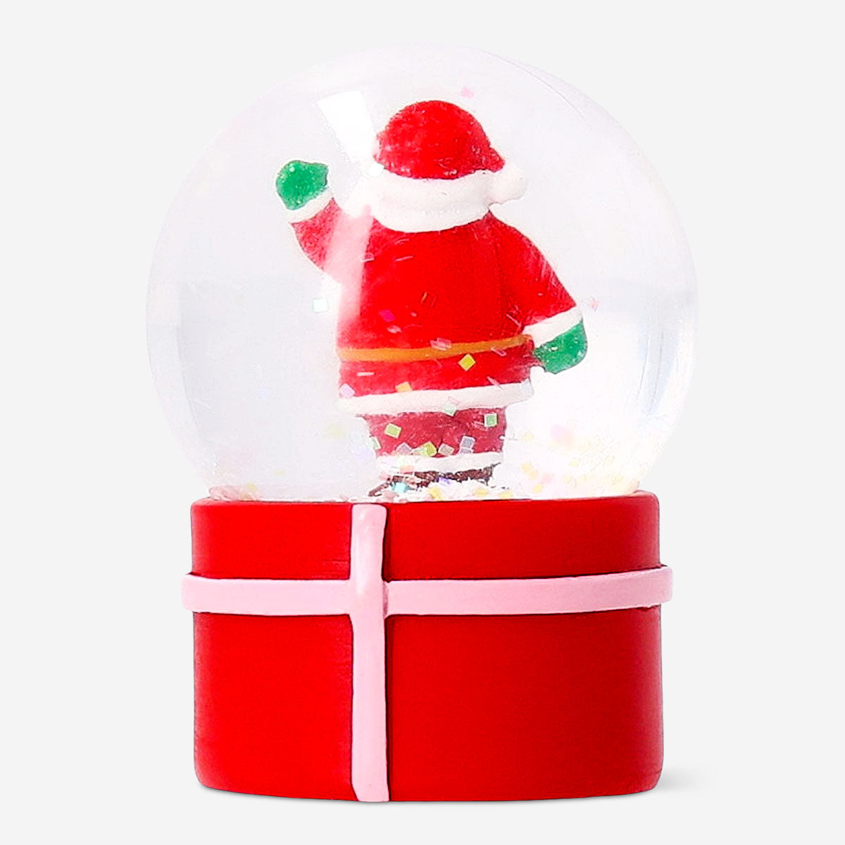 Flying Tiger Copenhagen snow globe with Santa, 6 cm tall, featuring festive holiday scene inside a clear glass globe.