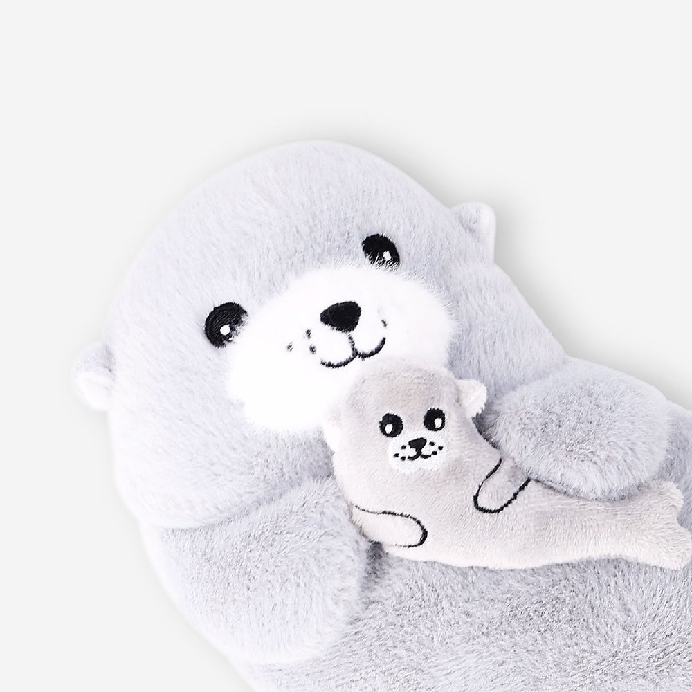 Soft plush seal toy with a baby pup from Flying Tiger Copenhagen, featuring detailed stitching and a cuddly appearance.