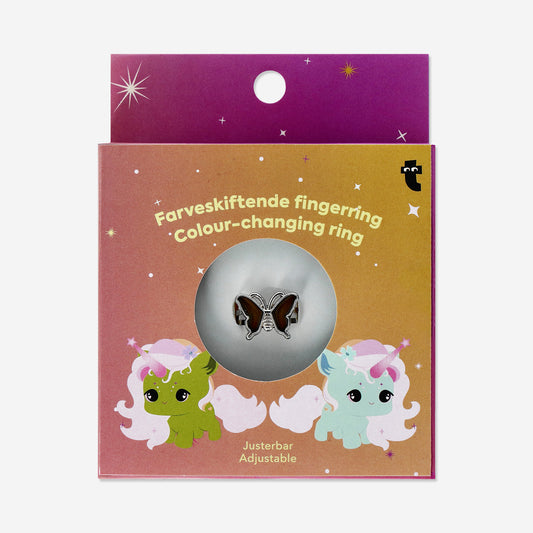 Adjustable colour changing butterfly ring