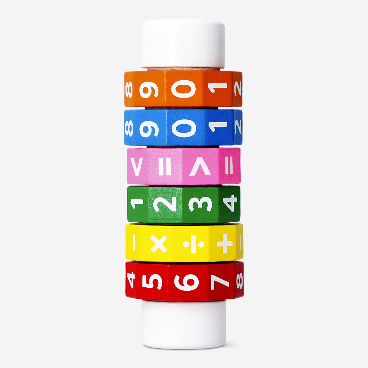Wooden arithmetic learning toy from Flying Tiger Copenhagen with colorful numbers and shapes for educational play.
