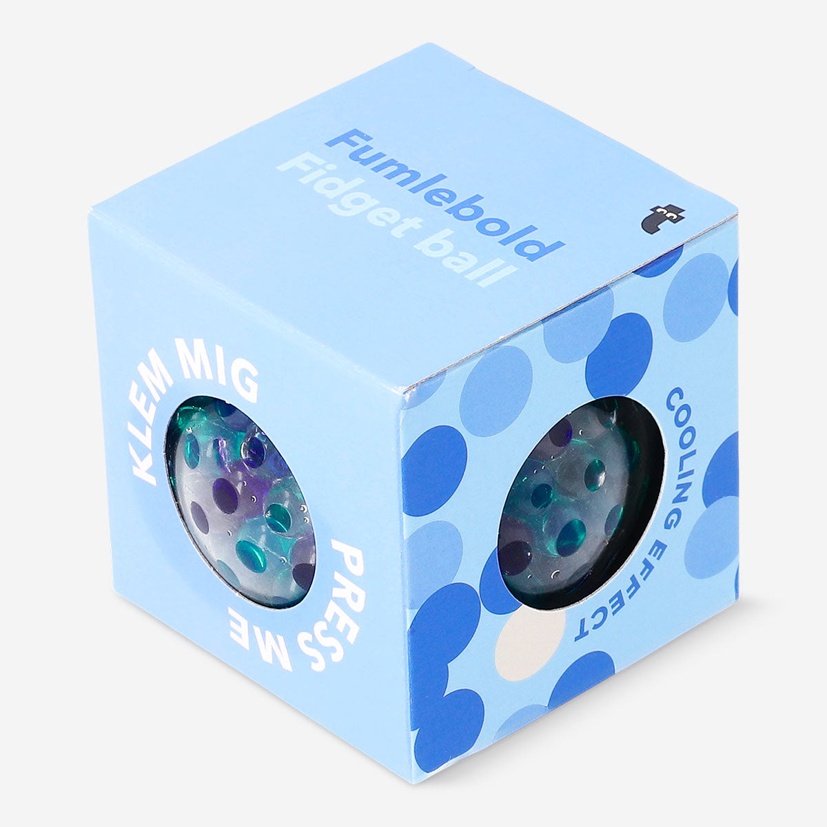 Blue fidget ball with cooling effect gadget from Flying Tiger Copenhagen, featuring a smooth, round design for stress relief and sensory play.