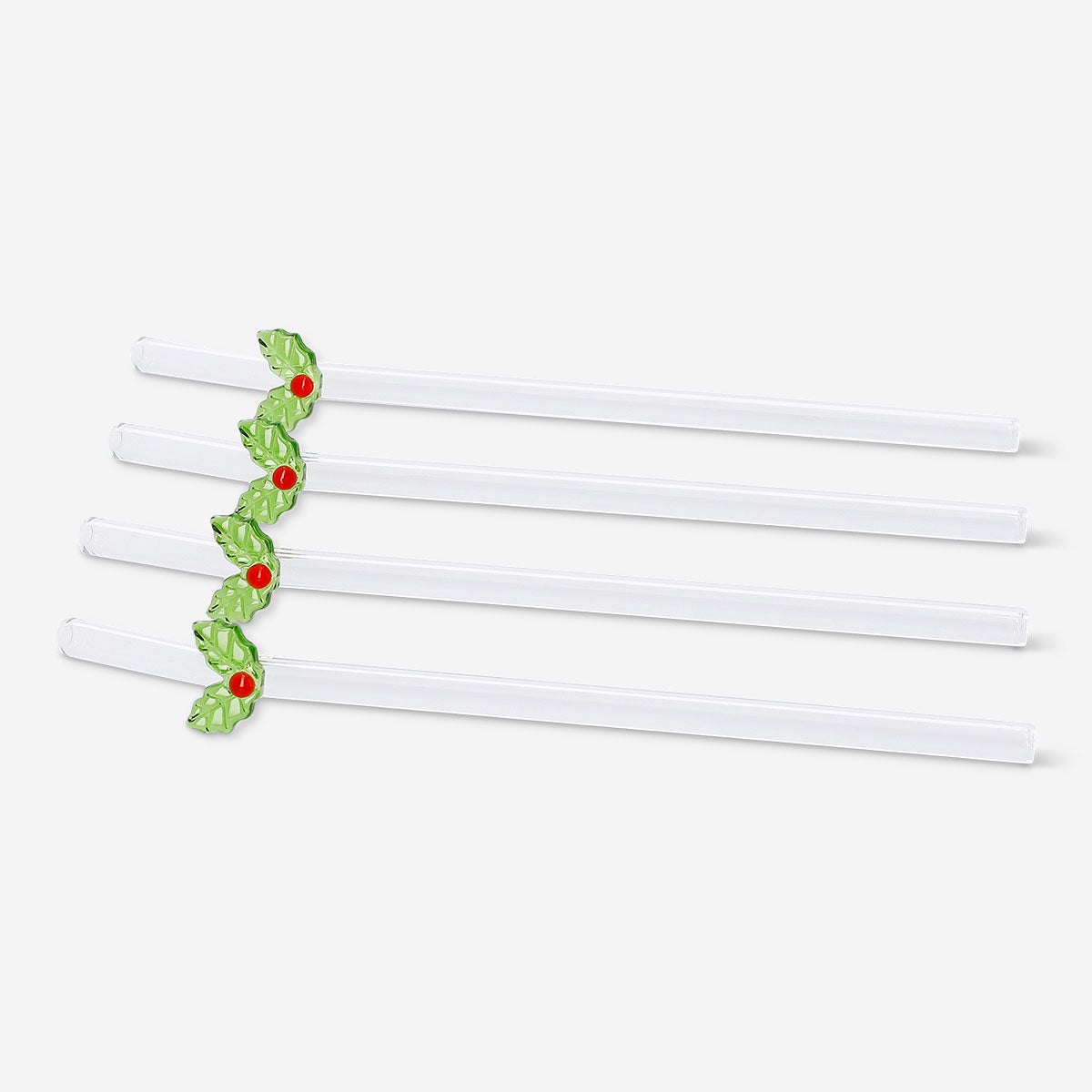 Straws with embossed hollies - 4 pcs