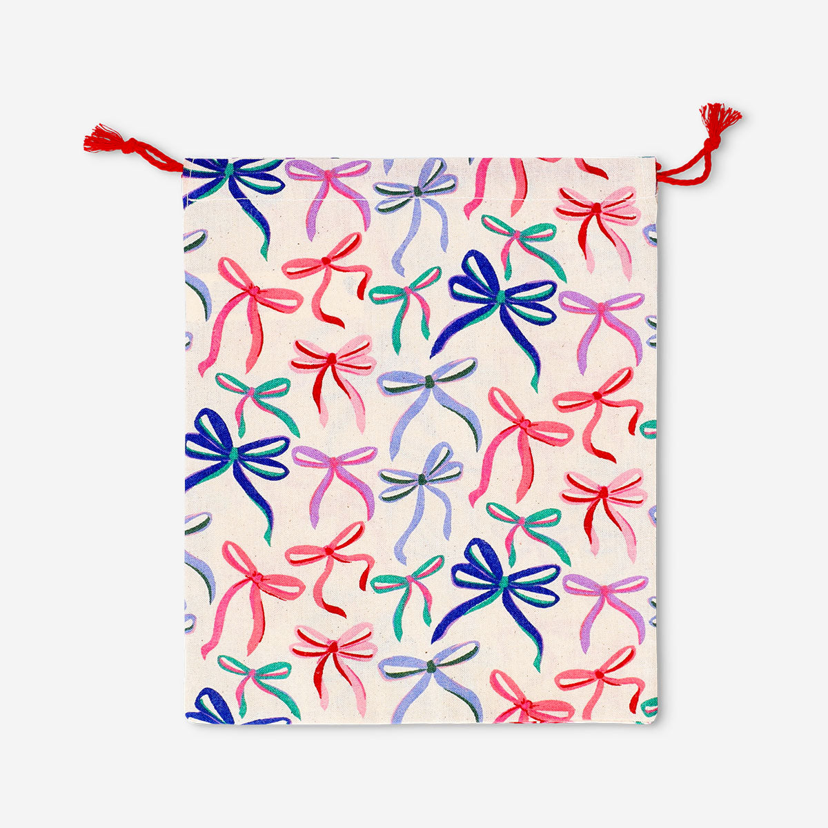Cotton drawstring gift bag with bows, 24x20 cm, ideal for office gifts, by Flying Tiger Copenhagen, shown with decorative bows.