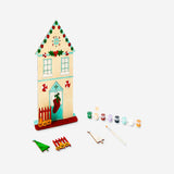DIY double-sided wooden house for Halloween and Christmas by Flying Tiger Copenhagen, featuring festive holiday designs and craft details.
