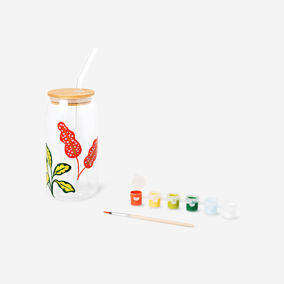 Flying Tiger Copenhagen DIY glass tumbler, 600 ml, hobby craft project with clear glass and creative design elements.