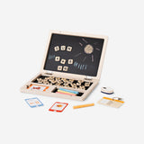 Wooden play computer toy by Flying Tiger Copenhagen with colorful keys and screen, designed for imaginative children's play.