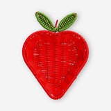 Flying Tiger Copenhagen strawberry-shaped home storage basket with woven design and pink color for organizing small items.