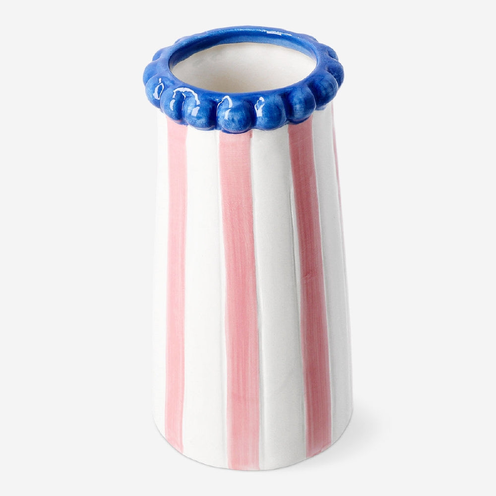 Ceramic vase with pink stripes, 15 cm tall, decorative home accessory from Flying Tiger Copenhagen.