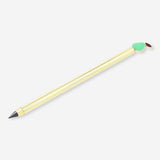 Flying Tiger Copenhagen Everlasting pencil in gold with green pear topper, designed for office use, displayed on a white background.