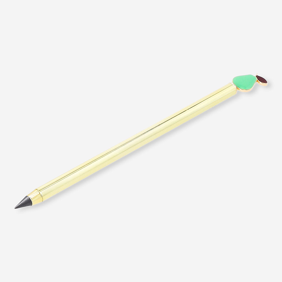 Flying Tiger Copenhagen Everlasting pencil in gold with green pear topper, designed for office use, displayed on a white background.