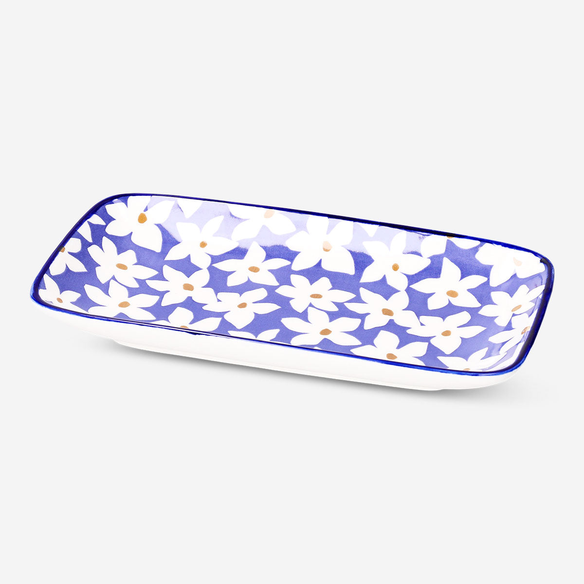 Ceramic serving plate with floral design - 18x23 cm