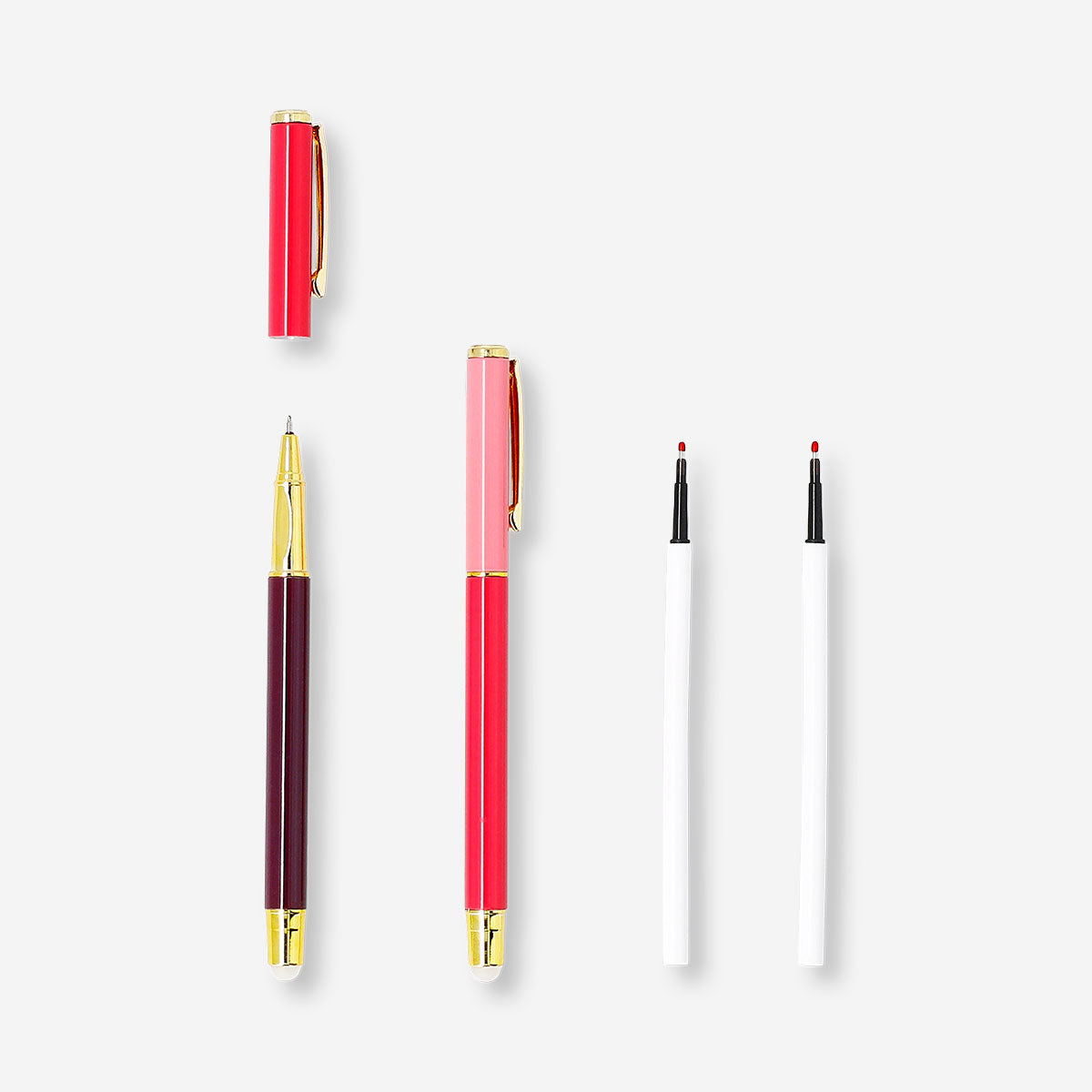 Set of two Flying Tiger Copenhagen erasable gel pens with refills, ideal for office use and smooth writing.