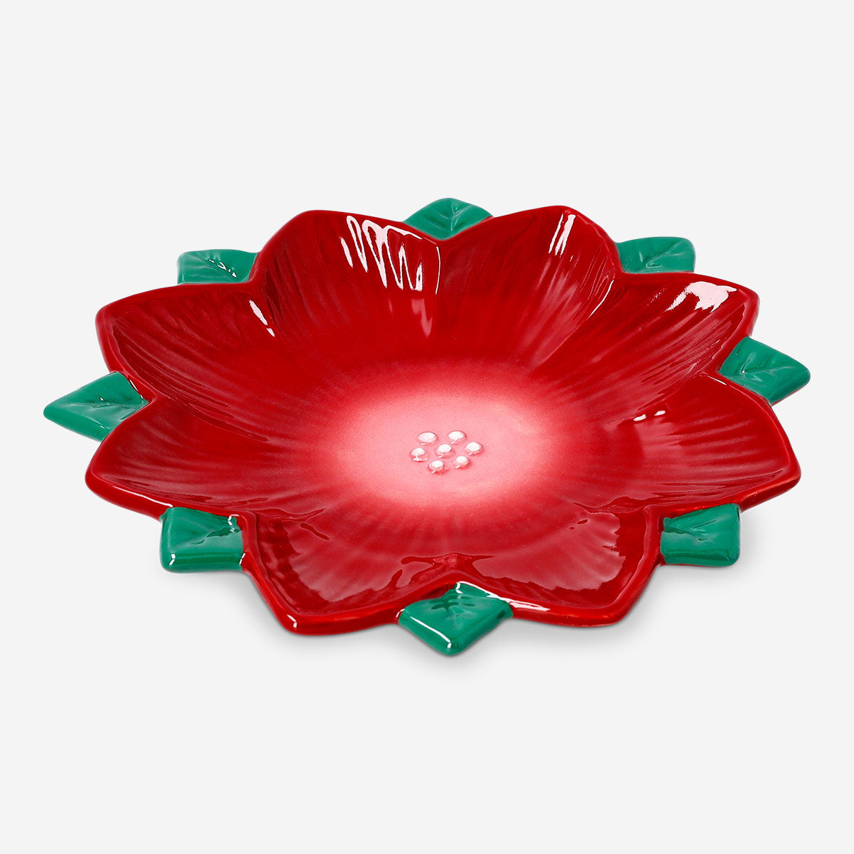 Decorative 20 cm Poinsettia flower plate in vibrant red and green, ideal for kitchen decor, by Flying Tiger Copenhagen.