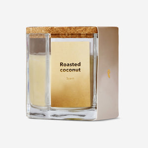 Flying Tiger Copenhagen roasted coconut scented candle with cork lid, featuring a warm, inviting home decor accessory.