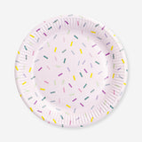 Pink confetti paper plates for parties, set of 8 by Flying Tiger Copenhagen, featuring colorful confetti design on sturdy paper plates.