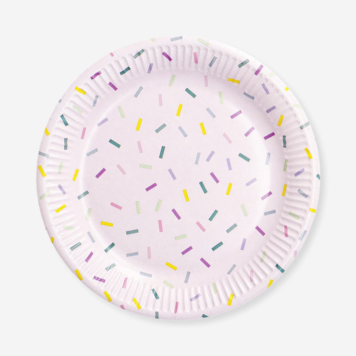 Pink confetti paper plates for parties, set of 8 by Flying Tiger Copenhagen, featuring colorful confetti design on sturdy paper plates.