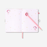 Flying Tiger Copenhagen unicorn office diary with lock, featuring colorful unicorn illustrations and secure locking mechanism.