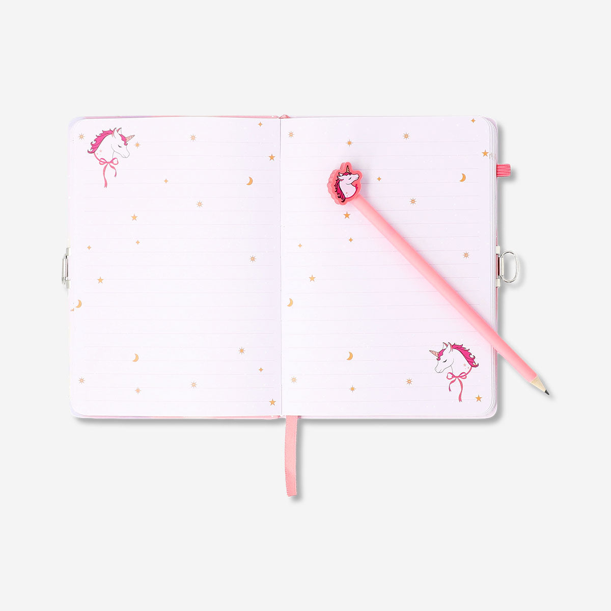 Flying Tiger Copenhagen unicorn office diary with lock, featuring colorful unicorn illustrations and secure locking mechanism.